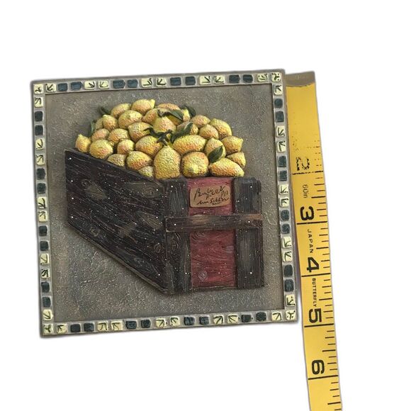 Vintage Tile Pears in Basket Wall Art 5x5 Square 3D Home Decor Artist Signed EUC - Picture 6 of 6